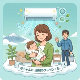 松本市でエアコンクリーニング（内部洗浄）を行う専門業者のイラスト